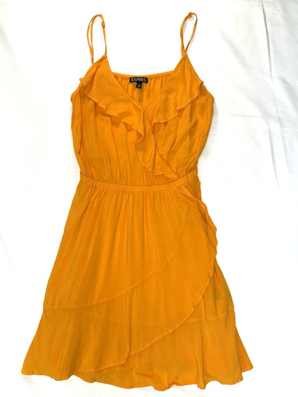 Express Orange Ruffle Wrap Mini Dress Spaghetti Strap Rayon Size XS